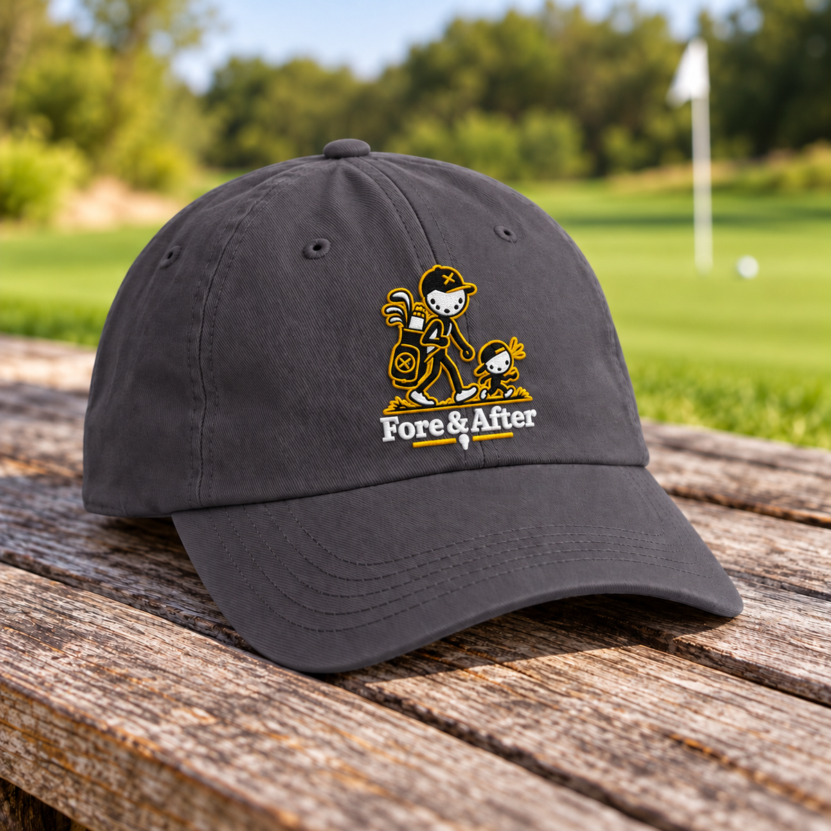 Fore & After dad in dark grey — detail golf lifestyle view