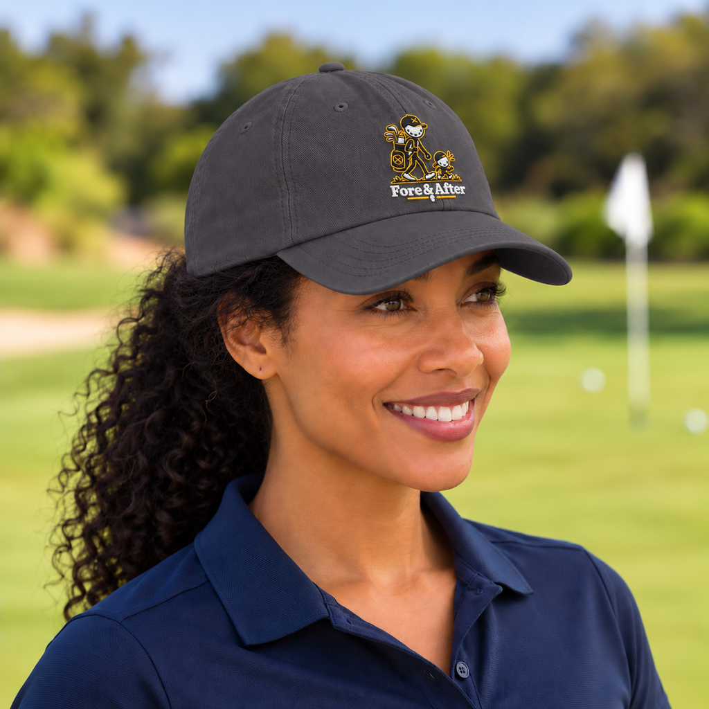 Fore & After dad in dark grey — side golf lifestyle view