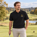Fore & After polo in black — front golf lifestyle view