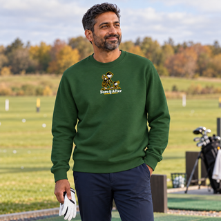 Fore & After sweatshirt in forest green — front golf lifestyle view