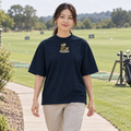 Fore & After tee in french navy — front golf lifestyle view