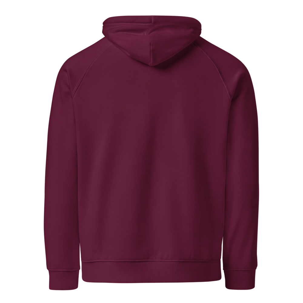 Fore & After unisex eco raglan hoodie in burgundy — back