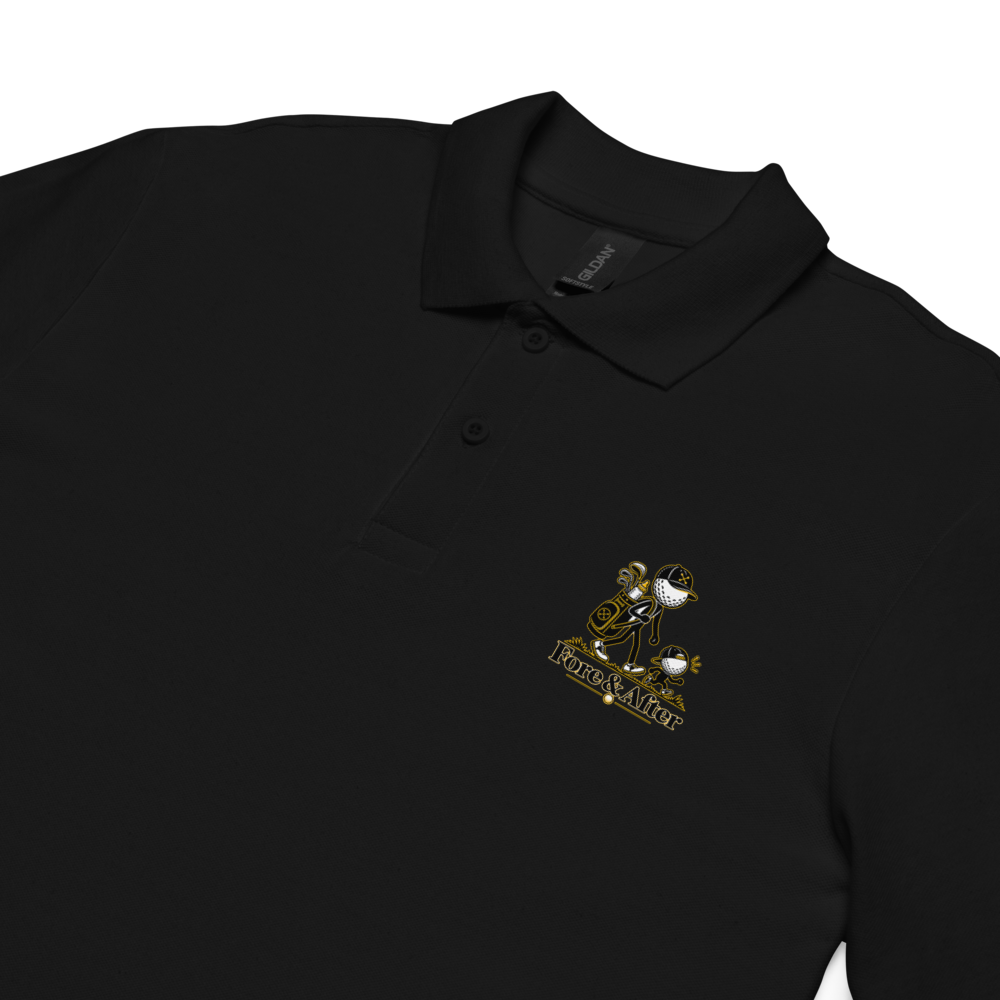 Fore & After unisex pique polo shirt in black — product details