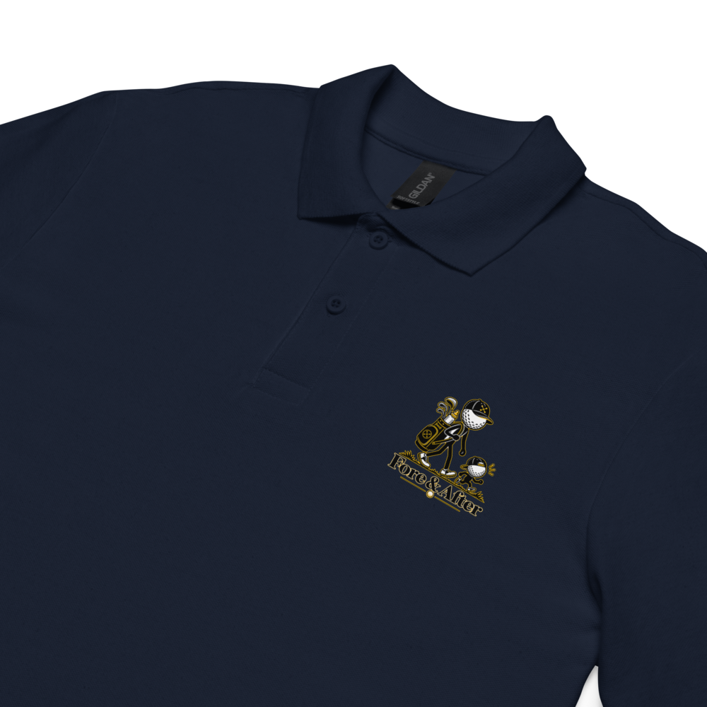Fore & After unisex pique polo shirt in navy — product details